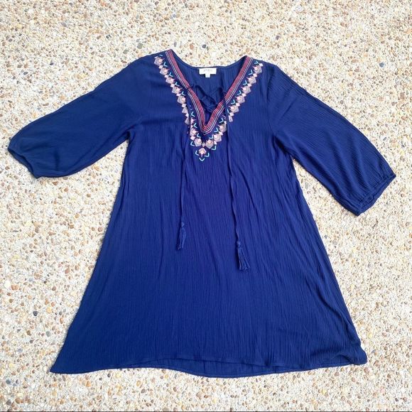 Umgee Boho Peasant Embroidered V-Neck Casual Dress Size M - Picture 1 of 8